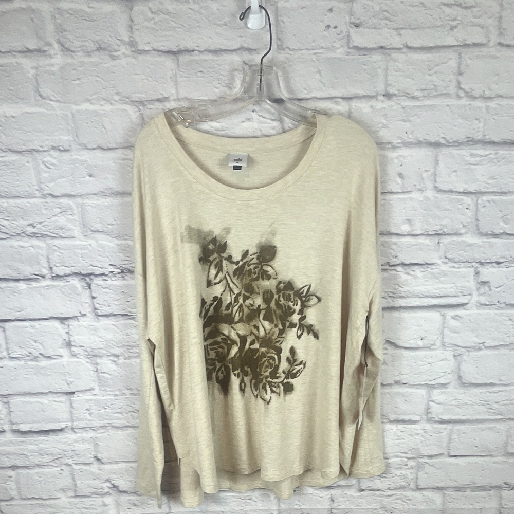Cabi NWT Forces of Nature Boho Floral Graphic Scoop Neck Oversized Tee Size M